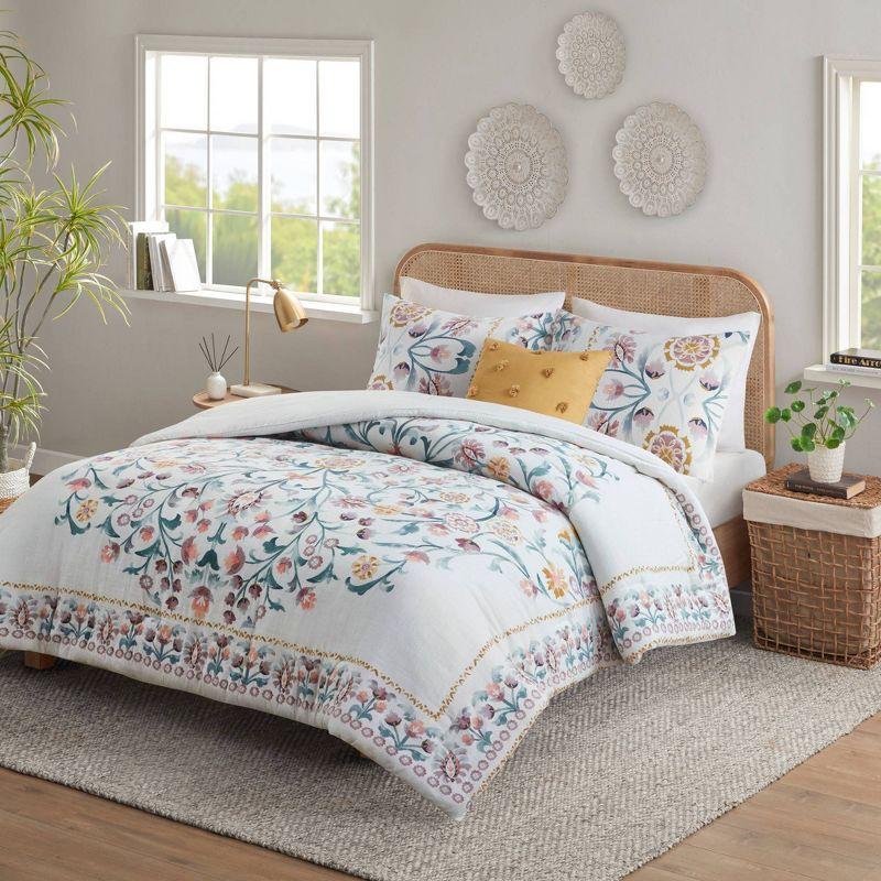 Blush Floral Full Microfiber Down Alternative Comforter Set