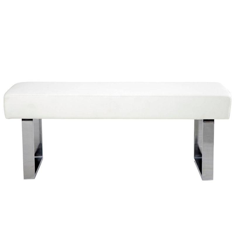 Modern White 48" Faux Leather Bench with Chrome Metal Frame