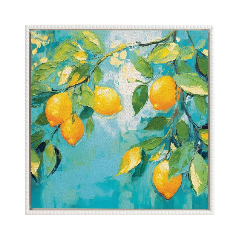 Kate & Laurel All Things Decor 22"x22" Sylvie Beaded Lemon Tree Framed Canvas by The Creative Bunch Studio White