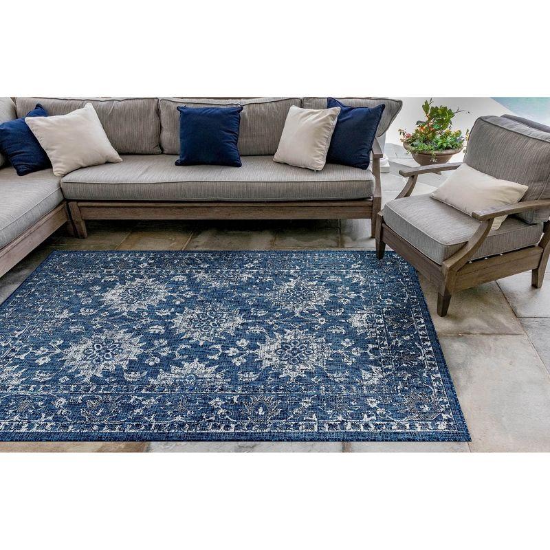 Navy Floral Elegance 6' x 9' Synthetic Indoor/Outdoor Rug