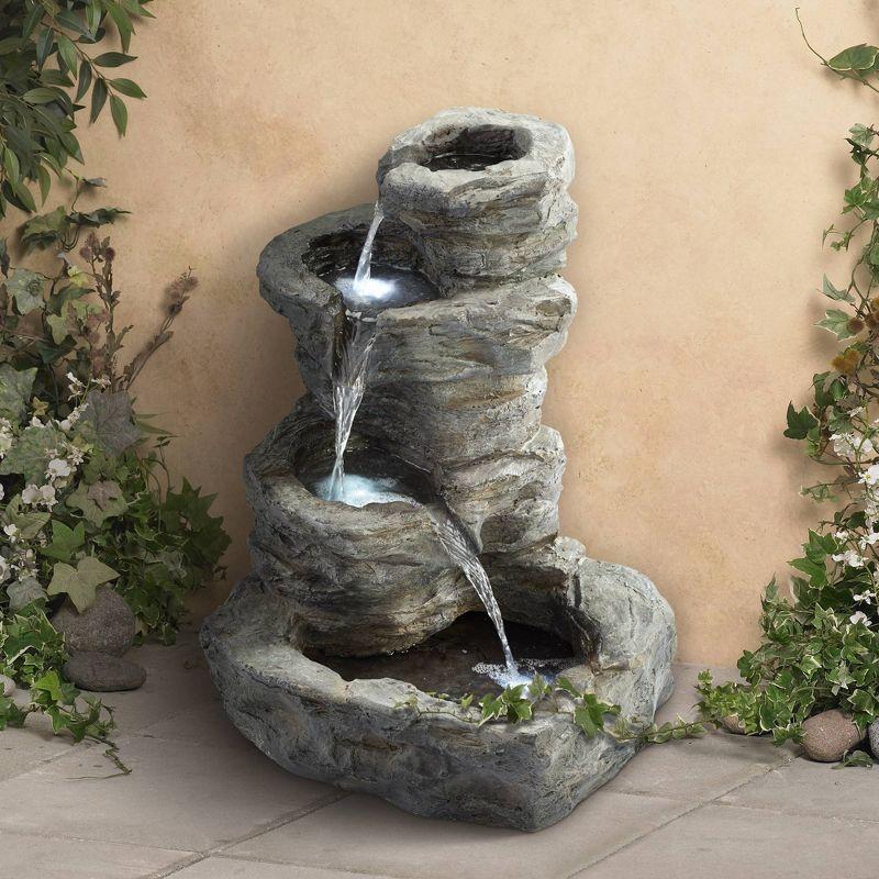 John Timberland Zen Outdoor Floor Water Fountain with Light LED 22" High 4 Tiered Cascading Rock for Yard Garden Patio Deck Home