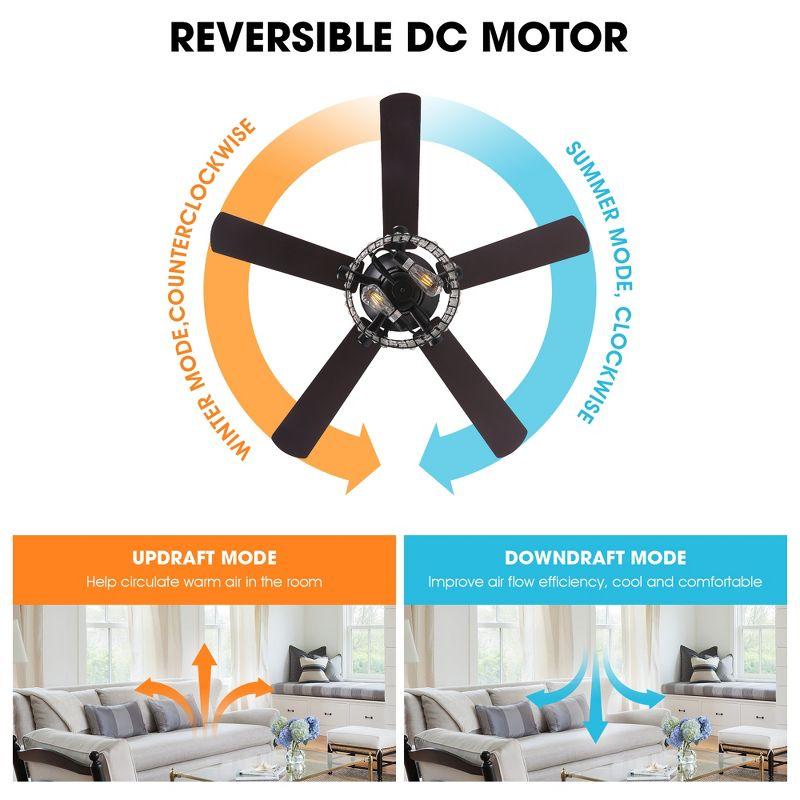 Parrot Uncle 52" Modern Black Crystal Ceiling Fan with Light and Remote
