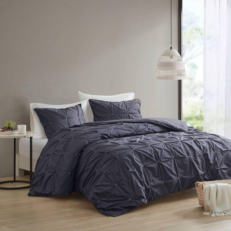 Dasya 3 Piece Elastic Embroidered Cotton Duvet Cover Set