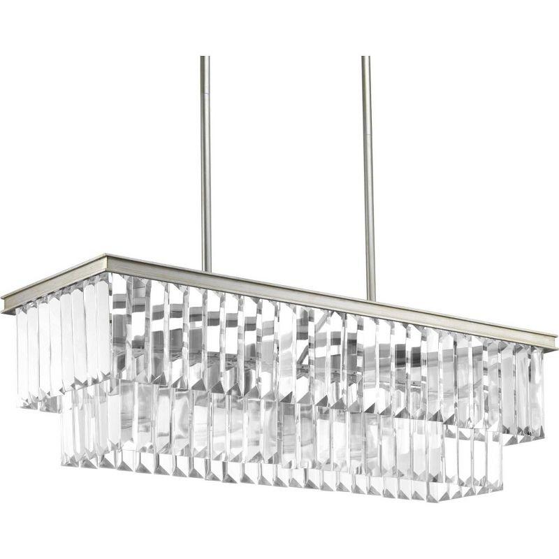 Progress Lighting Glimmer 4-Light Linear Chandelier, Silver Ridge, Prismatic Glass Shade