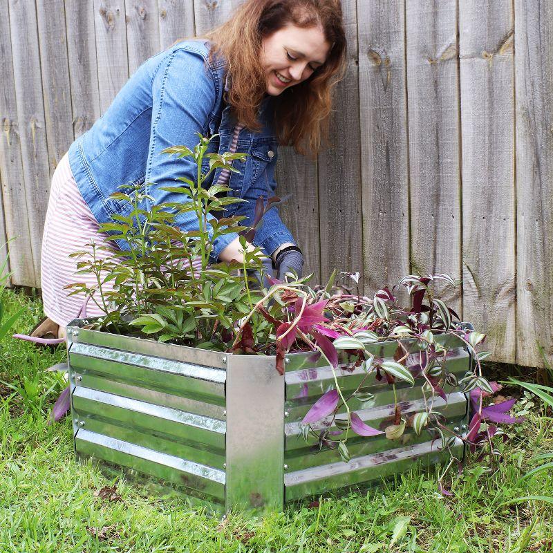 Sunnydaze Corrugated Galvanized Steel Raised Garden Bed for Plants, Vegetables, and Flowers - 24" Square x 12" H - Silver
