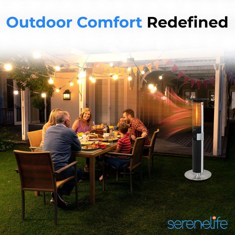 SereneLife 1500W Infrared Patio Heater, Electric, Indoor/Outdoor, Portable Tower, Remote Control, Black (SLOHT44)