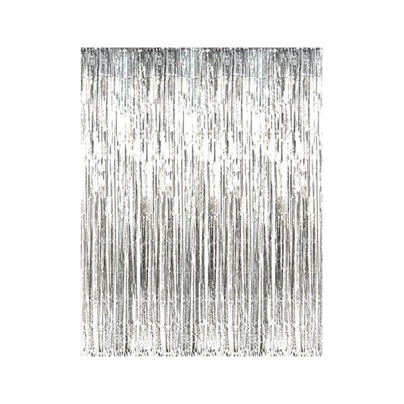 Fun Express Metallic Silver Foil Fringe Curtains (1 Piece)