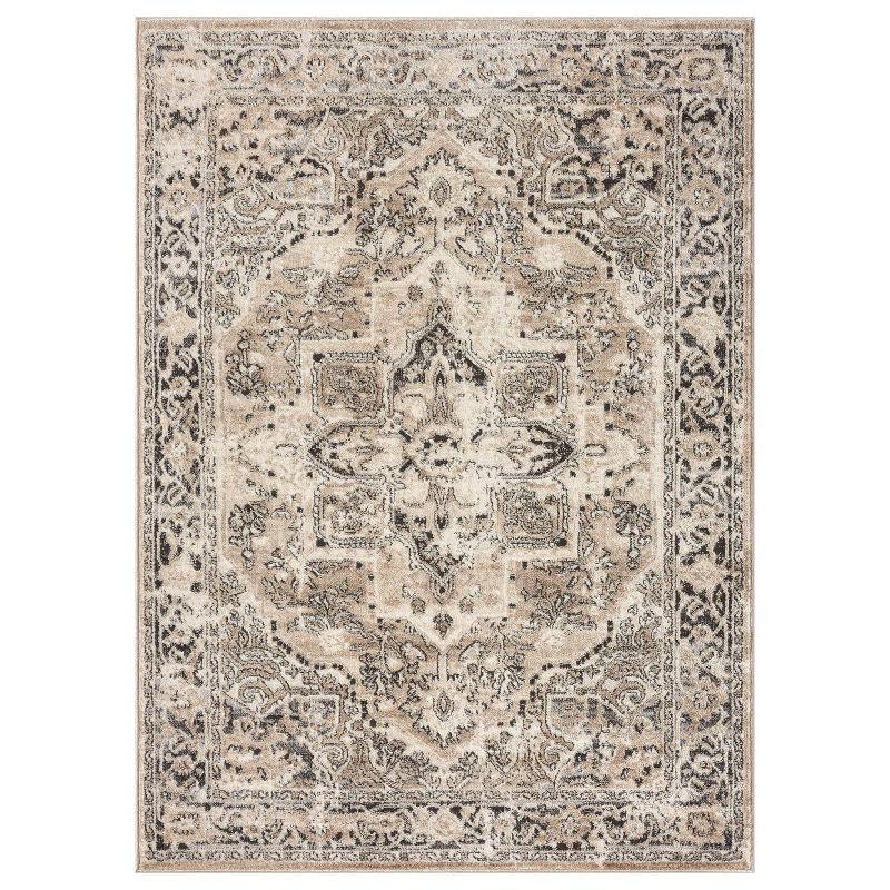 Beige Floral Moroccan Synthetic 3' x 9' Area Rug