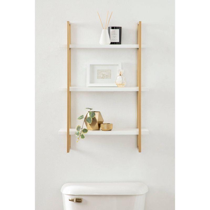 20" x 30" Leigh Wood and Metal Wall Shelf White/Gold - Kate & Laurel All Things Decor
