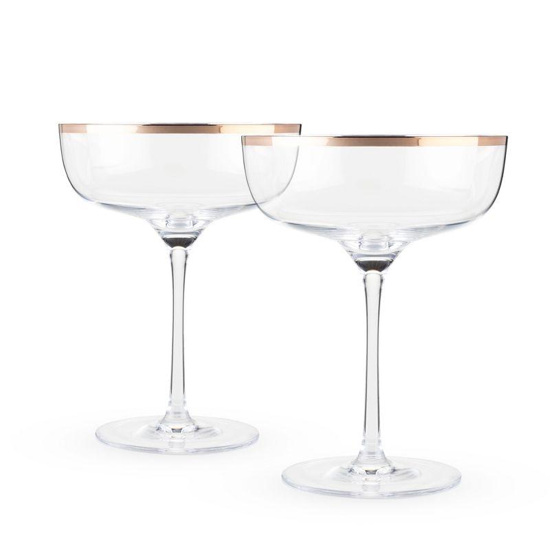 Twine Copper Rim Crystal Coupe Glasses, Set of 2, Lead-Free Crystal, Electroplated Copper Rim, 10 oz