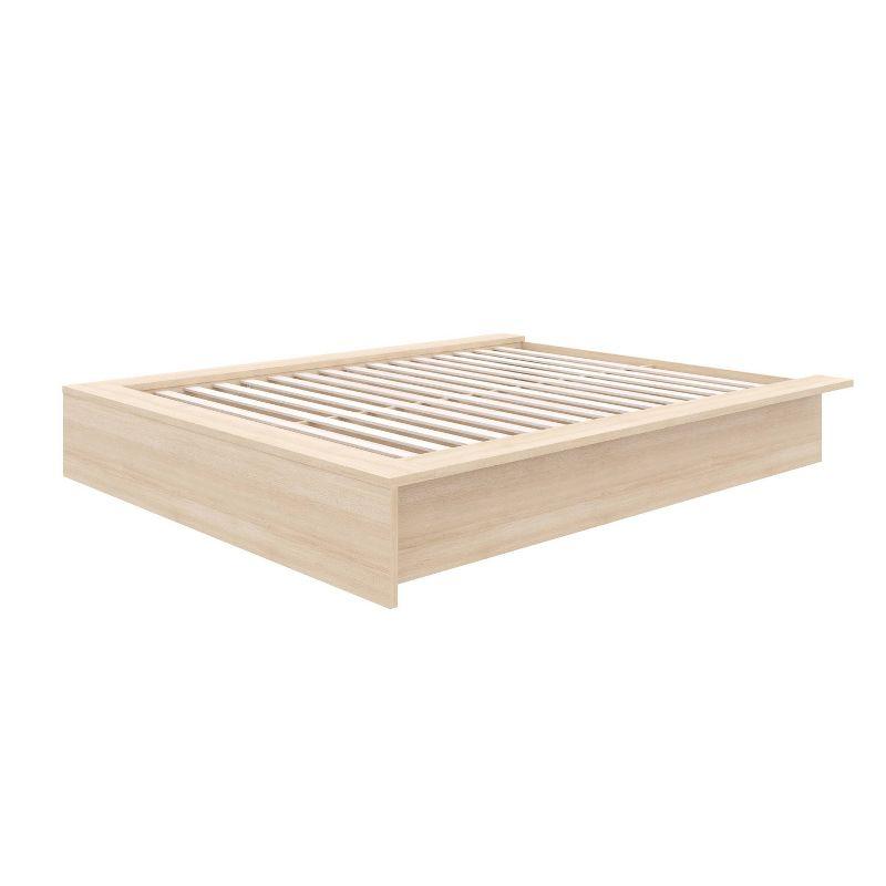 Nexera Queen James Platform Bed Natural Blonde: Engineered Oak Finish, Minimalist Design, No Box Spring Needed