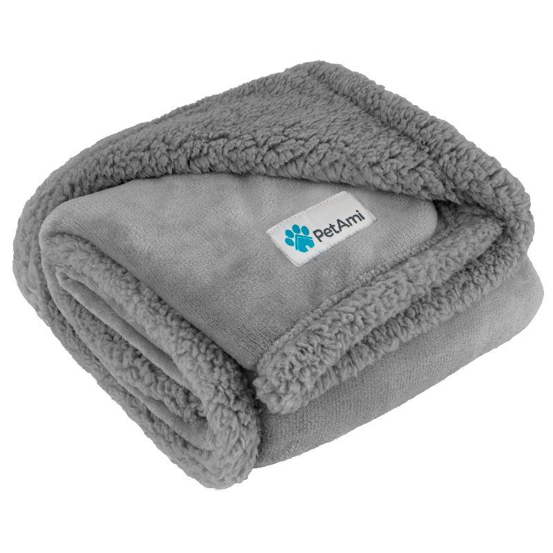 PetAmi Waterproof Dog Blanket for Bed Couch Sofa Cover, Reversible Faux Shearling Fleece Pet Throw