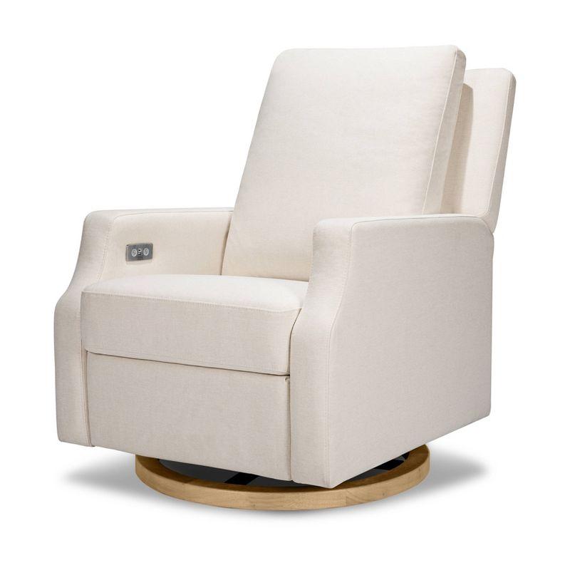 Cream Eco-Weave Recliner with Light Wood Swivel Base