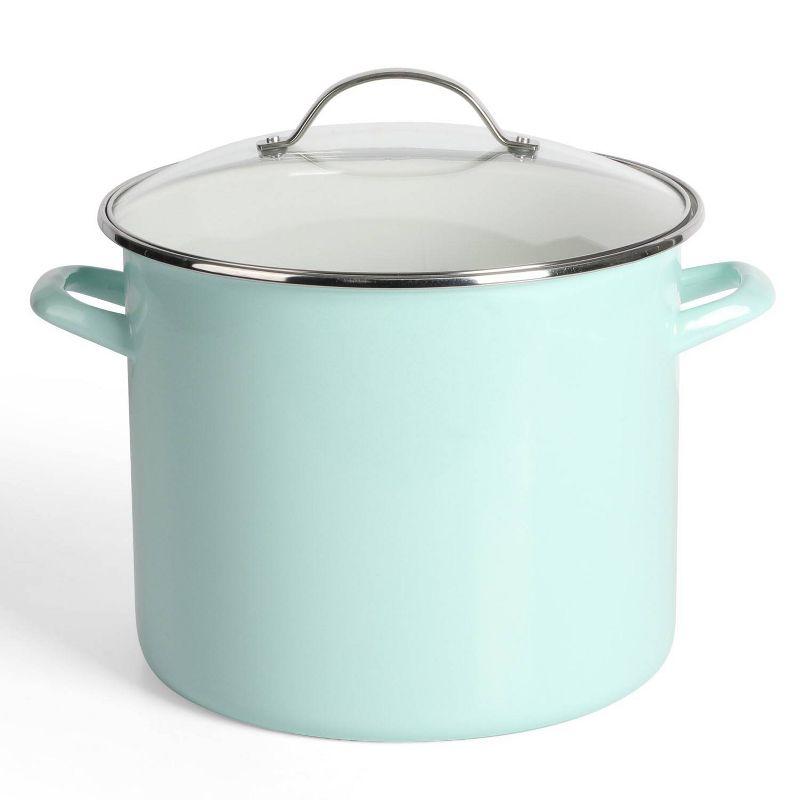 Blue 12qt Enameled Steel Stock Pot with Basket Insert