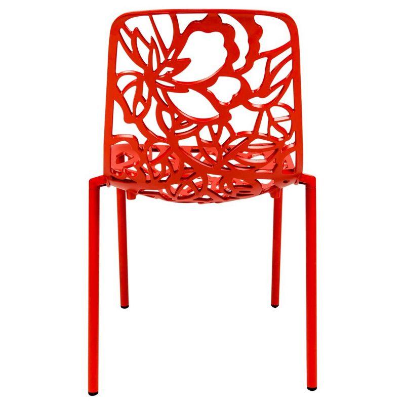 LeisureMod Devon Modern Aluminum Outdoor Stackable Dining Chair, Red