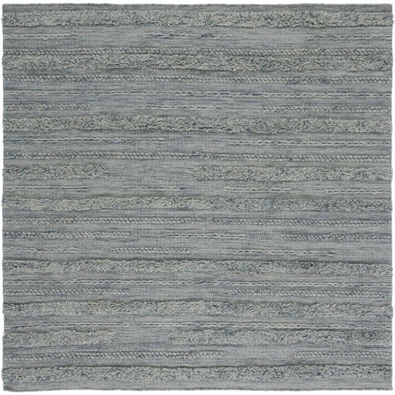 Grey and Ivory Hand-Knotted Wool and Cotton Square Rug