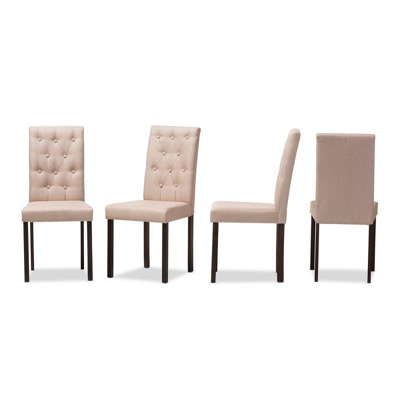 Set of 4 Beige Tufted Parsons Dining Chairs with Dark Brown Rubberwood Legs