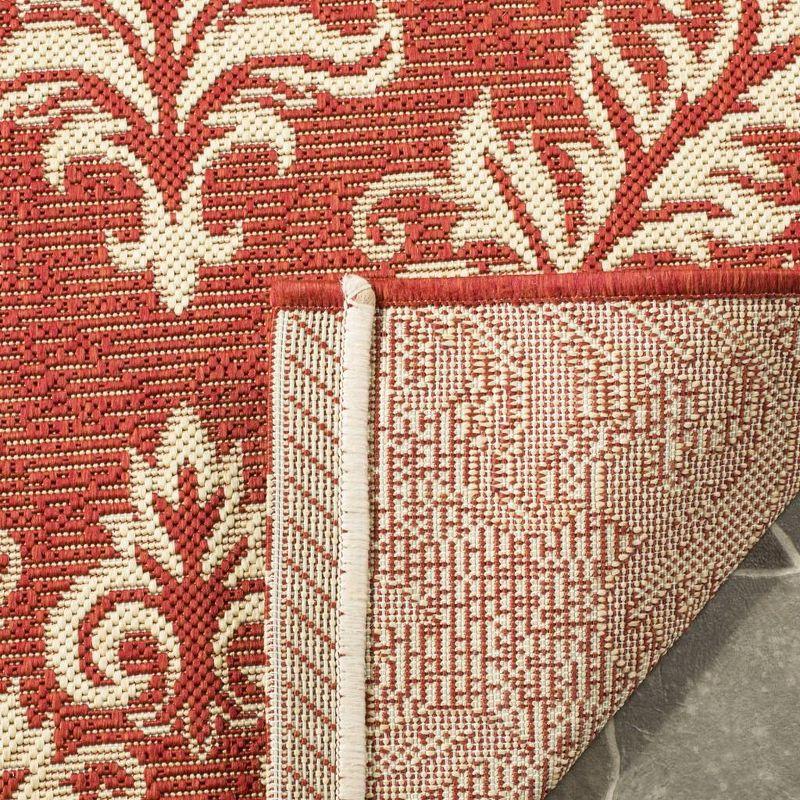 Red Rectangular Synthetic Stain-Resistant Damask Area Rug