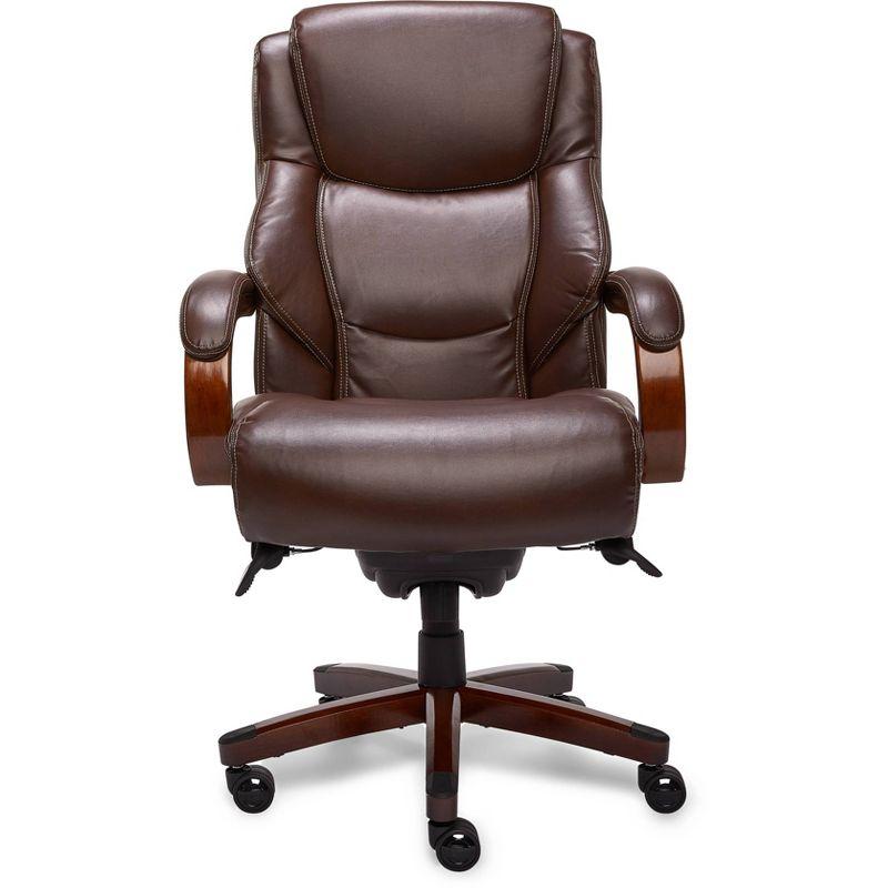 La-Z-Boy La-Z-Boy Delano Big & Tall Executive Office Chair, Ergonomic Mid-Back with Body Pillow Lumbar Support, ComfortCore® with Memory Foam Cushion, Mahogany Wood Arms and Swivel Base, Bonded Leather