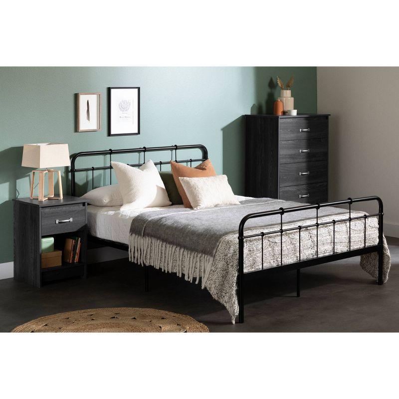 Full Black Metal Platform Bed with Headboard and Footboard