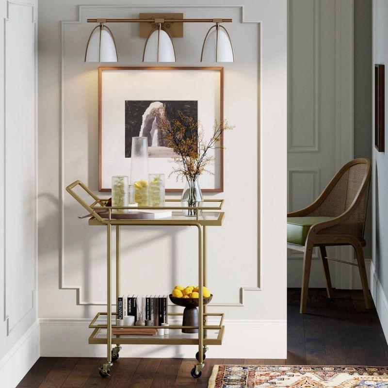 Aubrey 3-Light Gold Brass and White Farmhouse Vanity Fixture