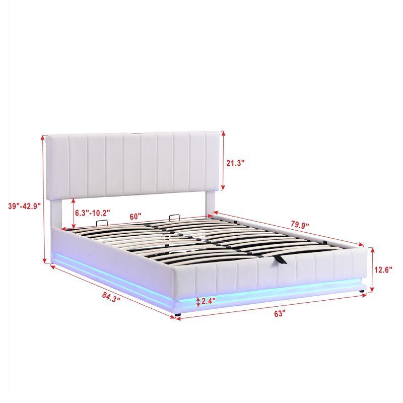 Full/Queen Size Lift Up Storage Bed With Storage Space&16-Color LED Light, Modern Platform Bed Frame With Sockets And USB Ports