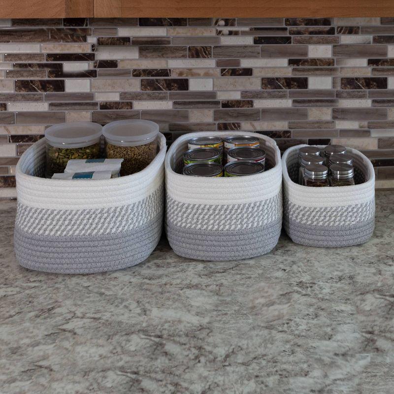 Home-Complete 3pc Storage Basket Set Gray: Cotton Cloth Bins for Shelves, Square Decorative Organizers, Hand Washable