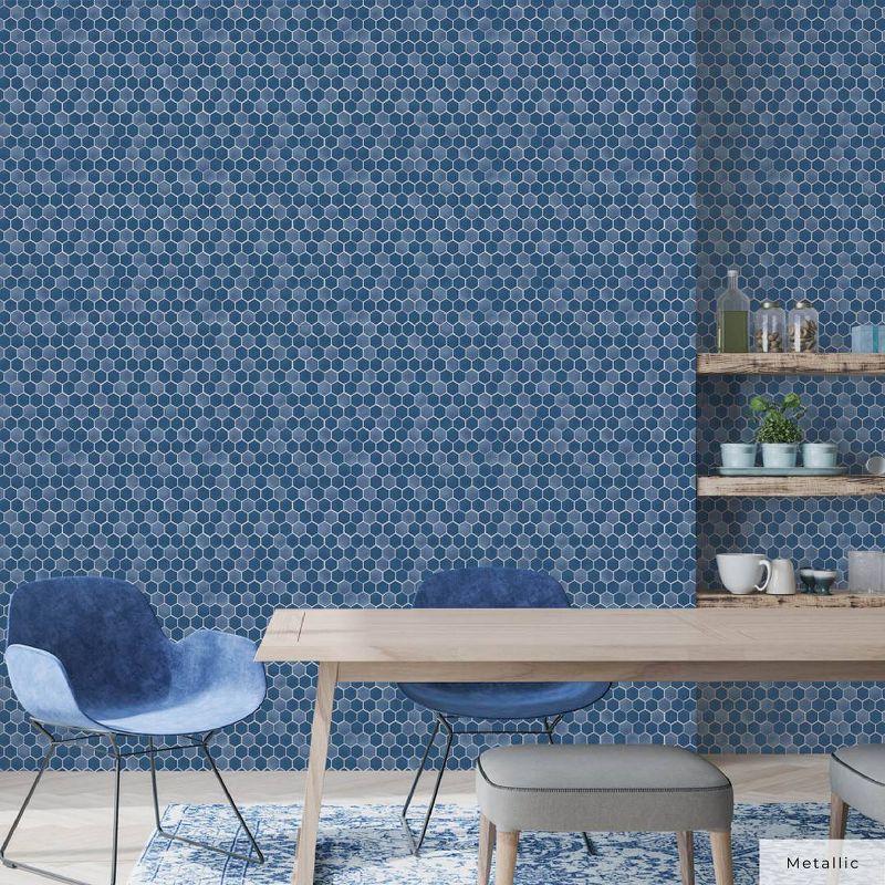 Tempaper & Co.® Hexagon Tile Removable Peel and Stick Wallpaper, Shades of Sapphire, 28 sq. ft.: Vinyl, Self-Adhesive, Geometric Design