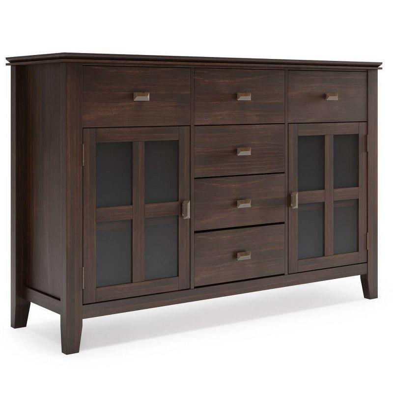 Dark Chestnut Brown Solid Wood Sideboard Buffet with Adjustable Shelves