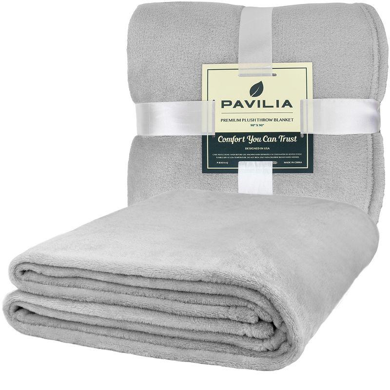 PAVILIA Luxury Fleece Blanket Throw for Bed, Soft Lightweight Plush Flannel Blanket for Sofa Couch