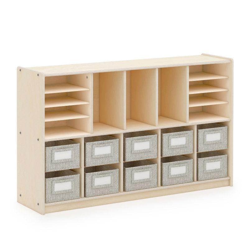 Guidecraft EdQ Shelves and 10 Bin Storage Unit 30": Wooden Bookshelf with Cubbies, Classroom and Homeschool Educational Furniture