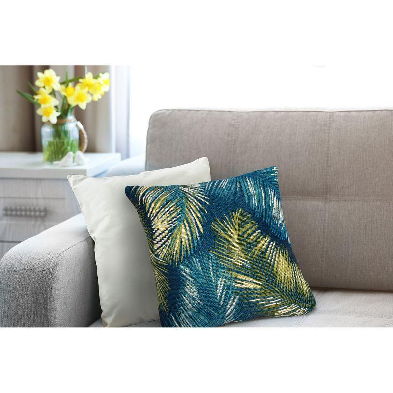 Marina Navy and Green Tropical Leaf Indoor/Outdoor Pillow