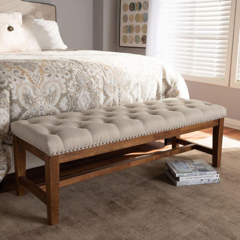 Baxton Studio Ainsley Bench Beige: Upholstered Ottoman, Mid-Century Modern, Hardwood Frame