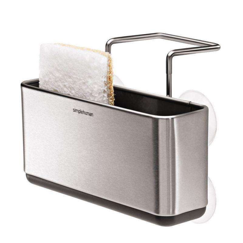 Slim Brushed Stainless Steel Sink Caddy with Suction Mount