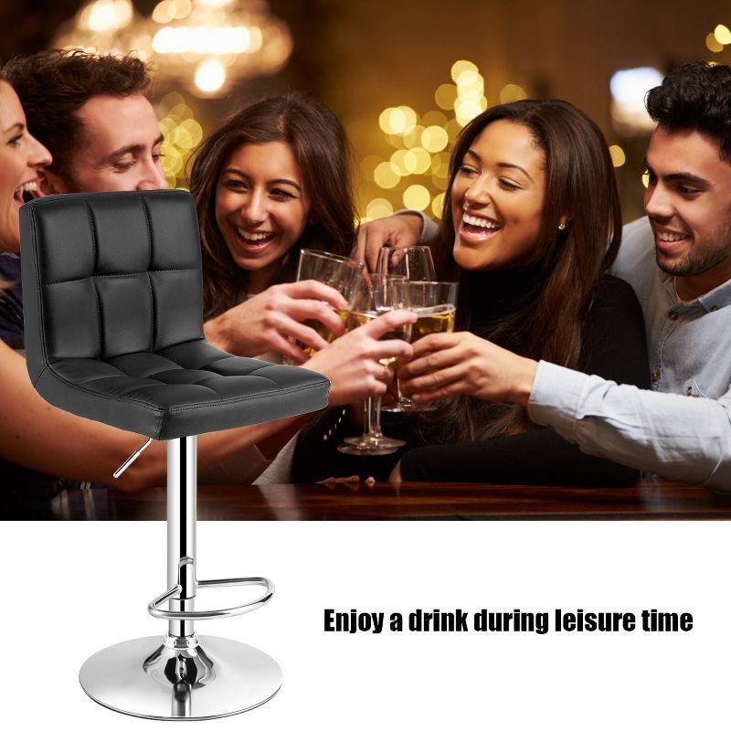 Costway Set of 2 Bar Stools PU Leather Adjustable Barstool Swivel Pub Chairs Black Full Back