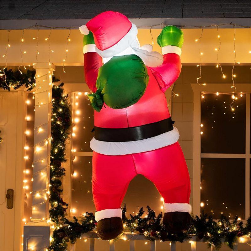 JOYFY 5.5 FT Christmas Inflatable Hanging Climbing Santa with Gift Bag Decorations for Xmas Party, Outdoor, Yard, Garden, Lawn Winter Decoration