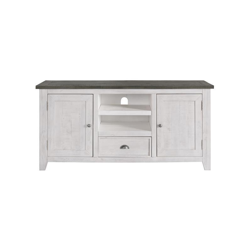 Monterey 60" White and Grey Pine TV Stand with Cabinets