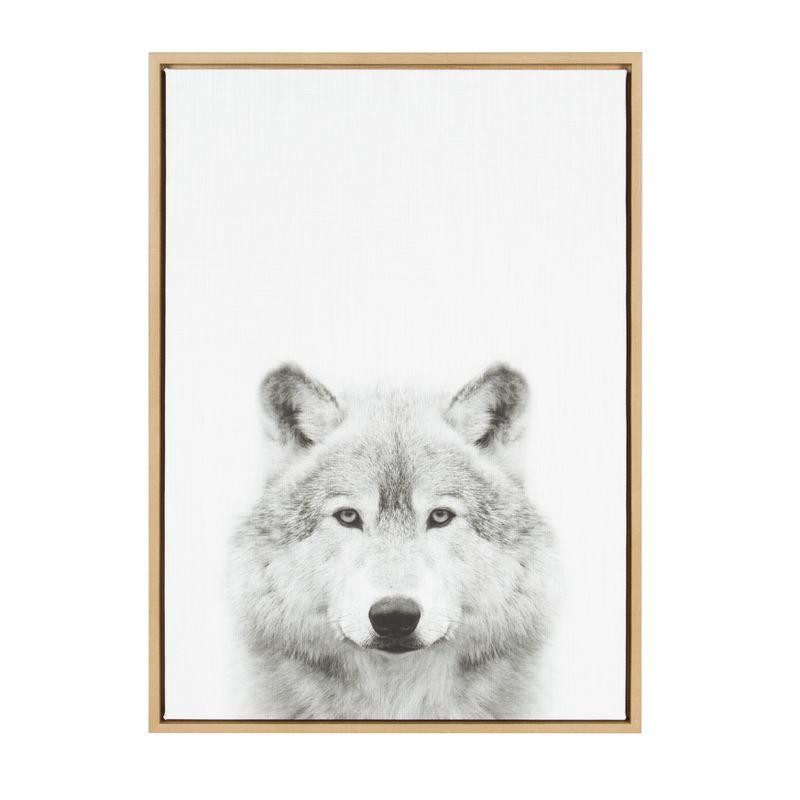 Natural Framed Wolf Portrait Canvas Print, 23" x 33"