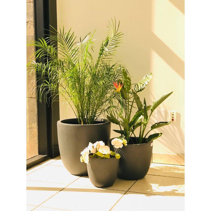 Set of 3 17" Kante Lightweight Modern Seamless Outdoor Concrete Oval Planter Charcoal Black - Rosemead Home & Garden, Inc.