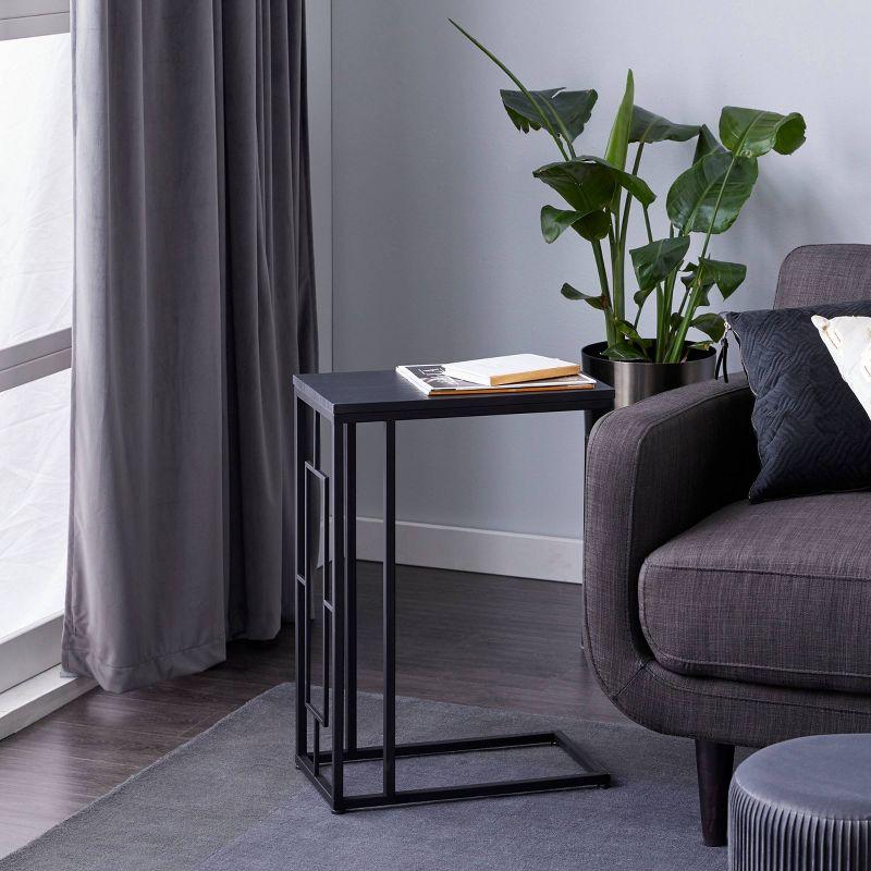 Contemporary Metal and Wood Accent Table Black - Olivia & May: C-Shaped, No Assembly, Iron Frame