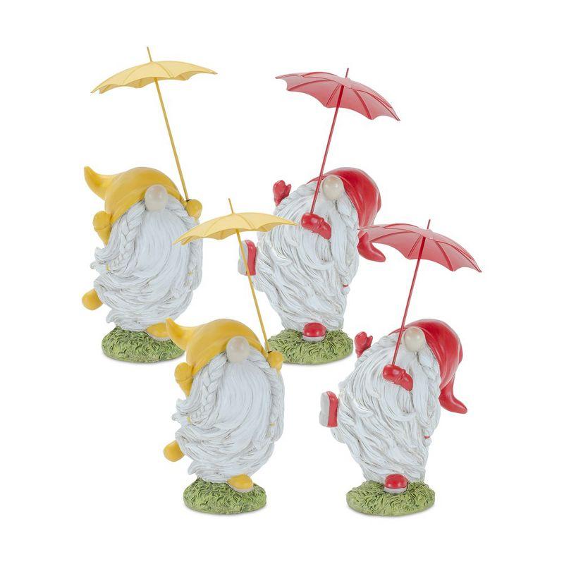 Whimsical Multicolor Polyresin Garden Gnomes with Umbrellas Set