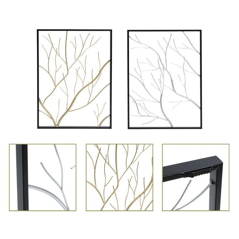 LuxenHome Set of 2 Gold & Silver Tree Branches Wall Decor Panels Multicolored