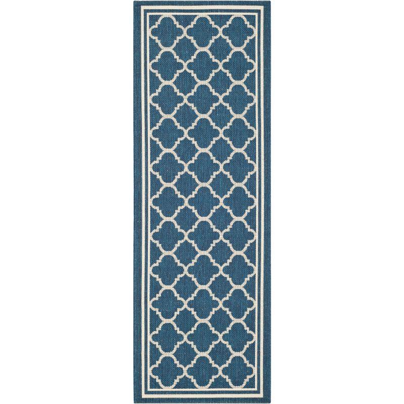 Navy & Beige Trellis Outdoor Runner Rug, 27" x 6"