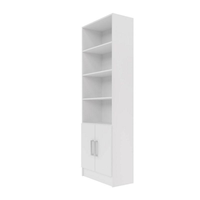 Catarina Sleek White Wood Cabinet with Concealed & Open Shelves