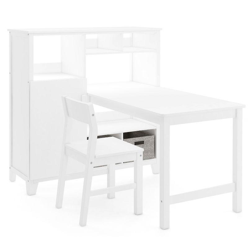 Creamy White Wooden Kids' Desk and Chair Set with Storage