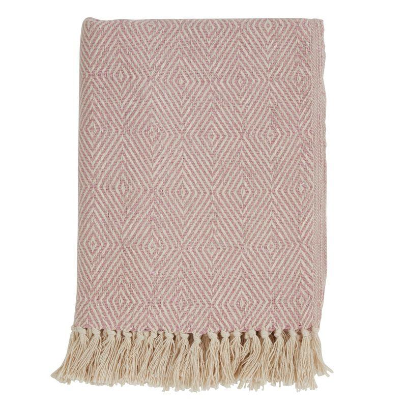 50"x60" Soft Cotton Diamond Weave Throw Blanket Pink - Saro Lifestyle: Year-Round Comfort, Machine Washable, Traditional Style