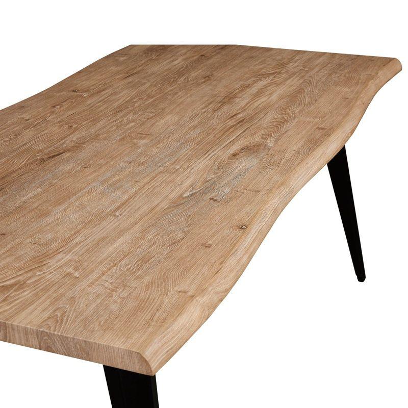 LeisureMod Ravenna Single Modern 63" Rectangular Dining Table with Wavy Edge Wood Top and Metal Legs