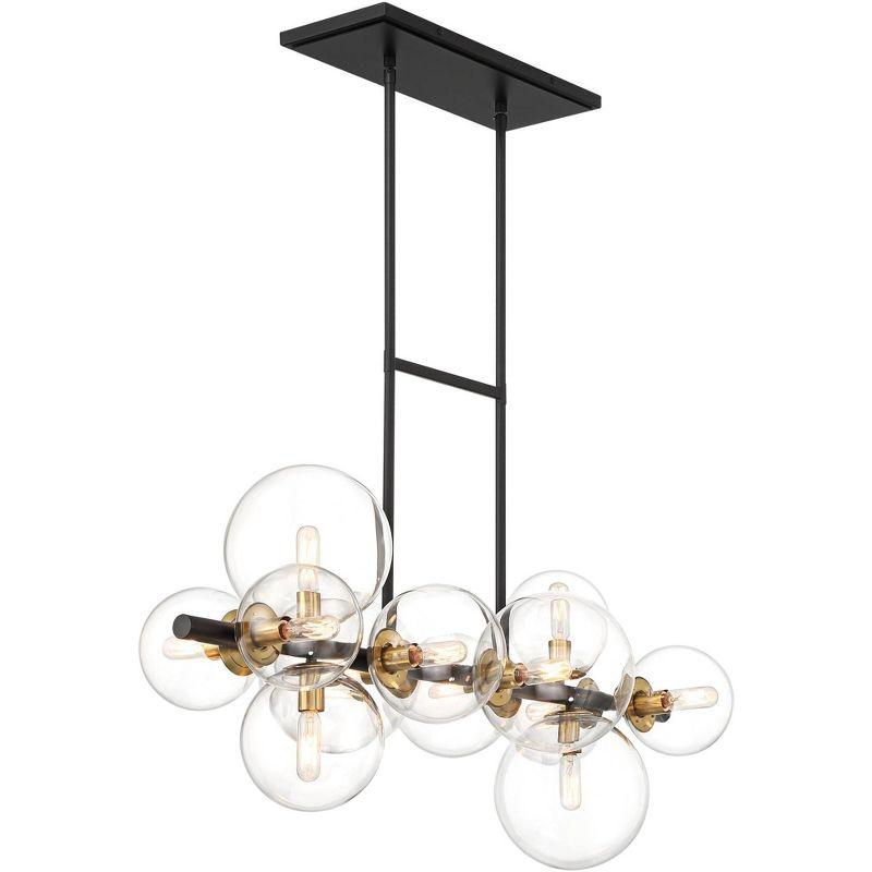 Possini Euro Design Vasa Black Gold Island Linear Pendant Chandelier 34" Wide Modern Clear Glass 12-Light Fixture for Dining Room