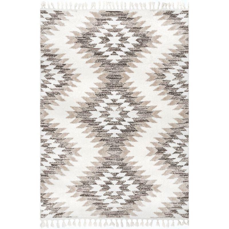 Nuloom Adelade Southwestern 4x6 Shag Indoor Area Rug for Living Room Bedroom Dining Room Nursery Kitchen, Beige/Ivory