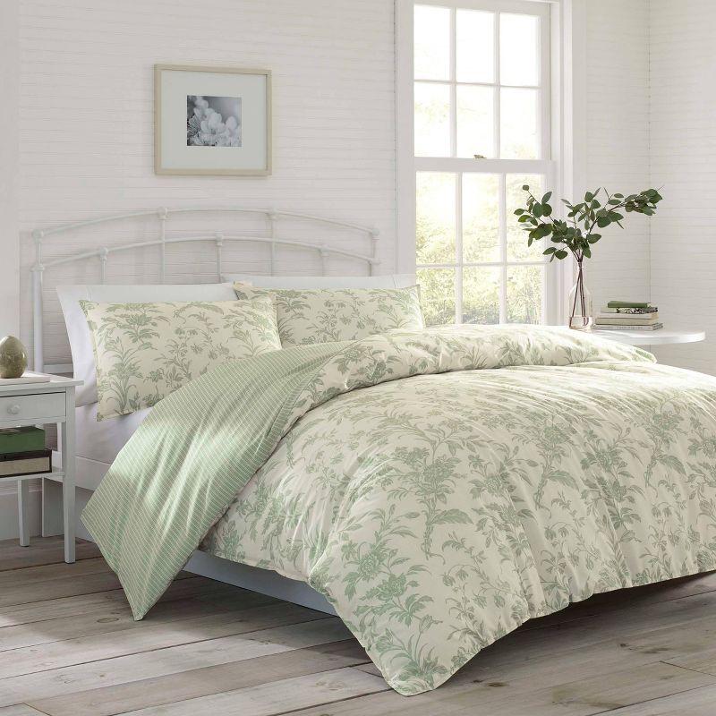 Jade Green and Cream Floral Cotton Comforter Set - Full/Queen